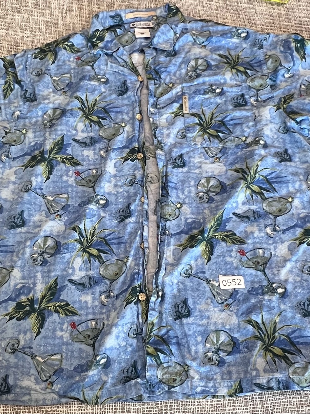 Columbia Light Blue Tropical Palm & Cocktail Print Short-Sleeve Button Shirt